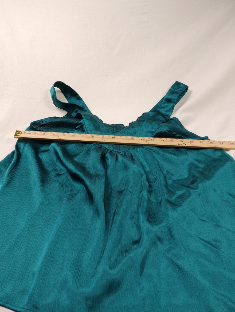 Lux Teal Satin Camisole with V-Neck, Front And Back Size Small - Picture 10 of 10
